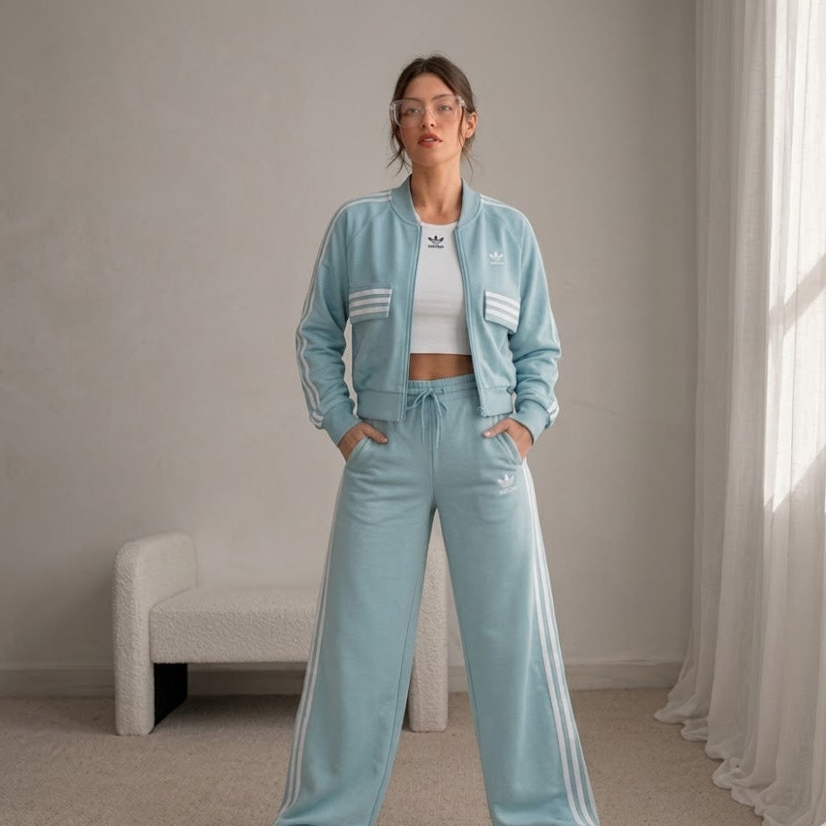 Adidas Originals Women's Three Stripes Tracksuit – Cyan Blue